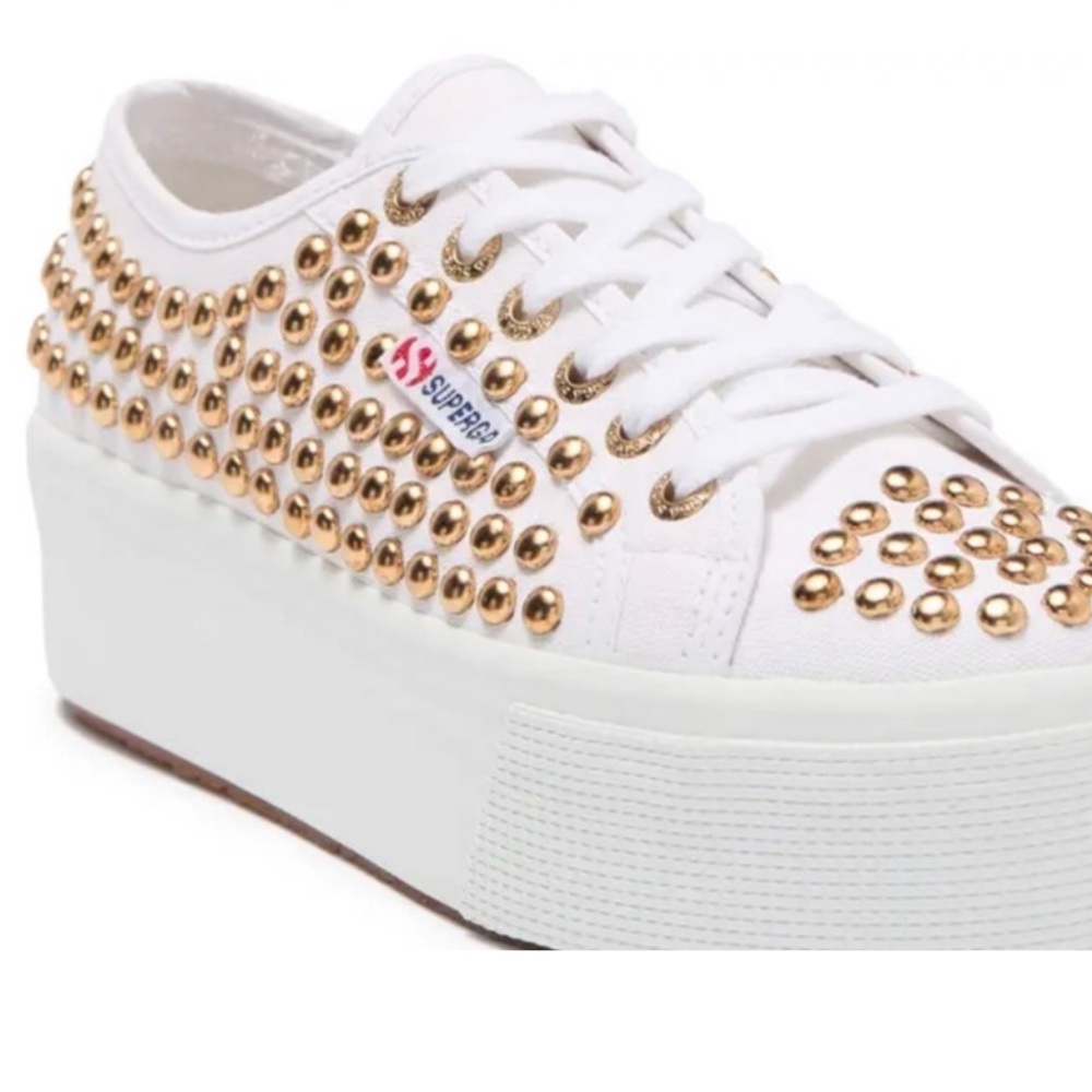 EUC Superga white gold Studded Platform Sneaker size 39